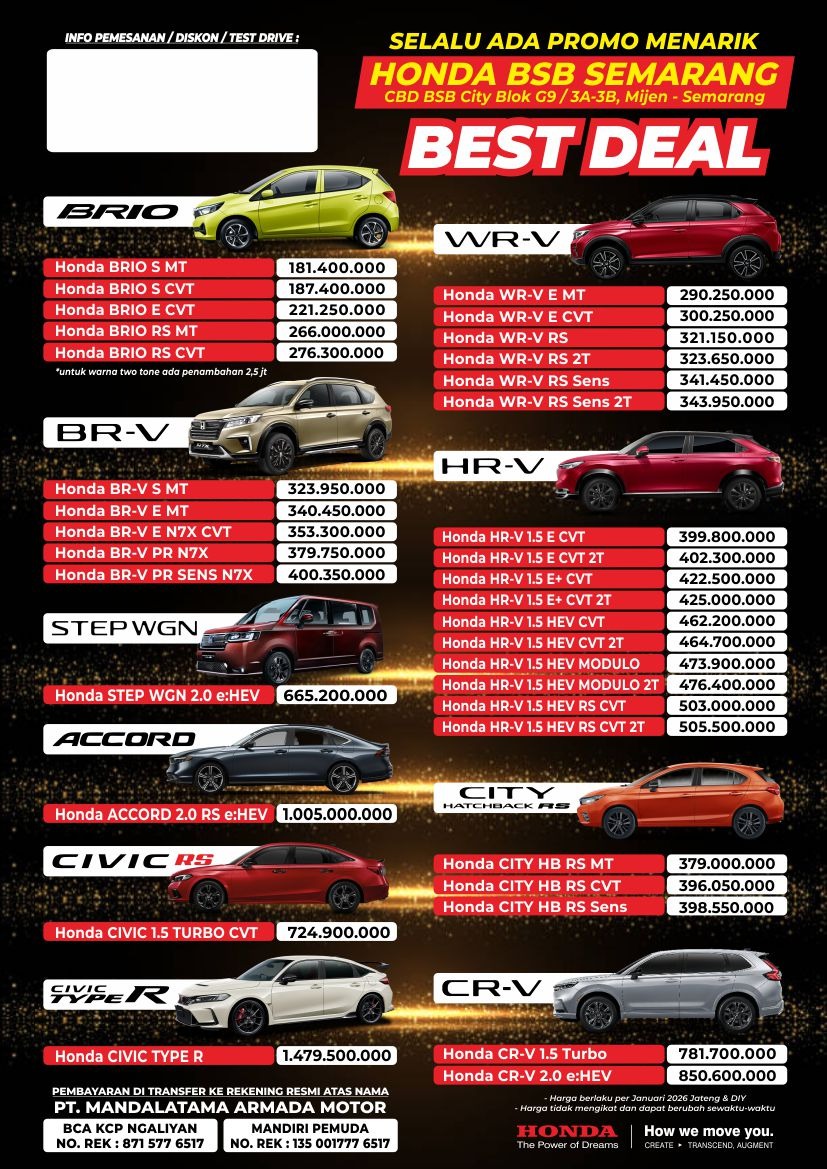 Harga Honda Semarang Terbaru